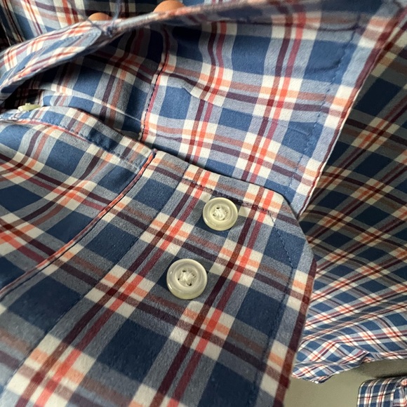 Banana Republic Mens Button Up Large | Tailored Slim Fit | Blue Red plaid - Picture 5 of 16